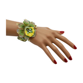 New Women Gold Metal Yellow Green Flowers Cuff Bracelet Fashion Jewelry Bouquet